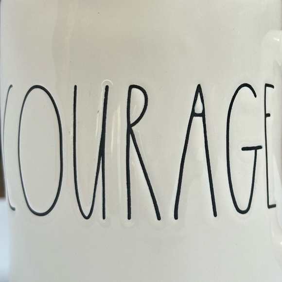 Rae Dunn COURAGE Mug Coffee Tea White Black Large Letters Dimples NWT 2017 OG - Picture 3 of 14